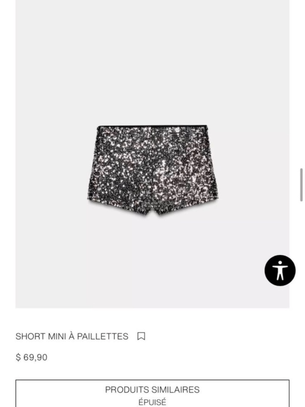 Zara - women sequen silver and black mini shorts